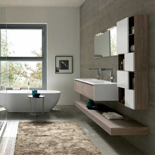 Mobile lavabo doppio - TULLE 03 - ARCHEDA - sospeso / in rovere / in HPL