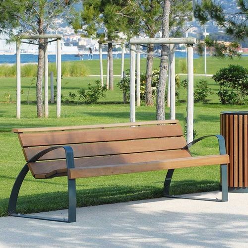 Panca per spazi pubblici contemporanea - VIENNE - AREA - in legno / in acciaio / con schienale