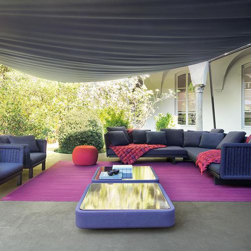 Tavolino basso contemporaneo - COVE - PAOLA LENTI - in alluminio / in pietra / in corda