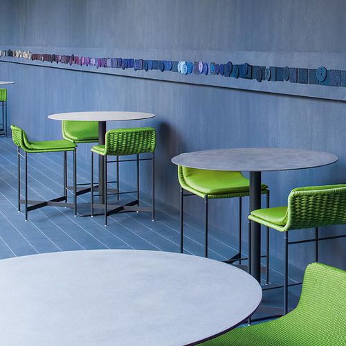 Sgabello da bar contemporaneo - HERON - PAOLA LENTI - in corda / con supporto in acciaio / da giardino