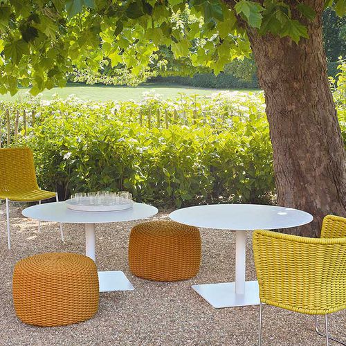 Tavolo contemporaneo - GIRO - PAOLA LENTI - in acciaio inossidabile / in pietra / in alluminio verniciato