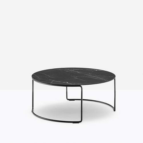 Tavolino basso contemporaneo - circuit CRTD_69X30 - PEDRALI - in marmo / con supporto in acciaio / rotondo