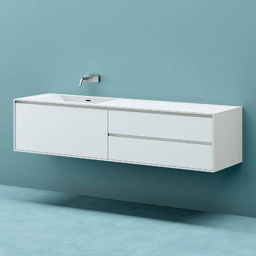 Mobile lavabo sospeso - INFINITY 5 - PLANIT - impiallacciato in legno / in Corian® / contemporaneo