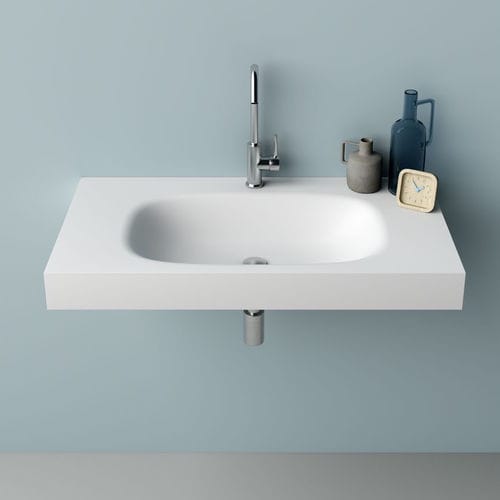 Lavabo integrato - STRETCH - PLANIT - in Corian® / con piano integrato / rettangolare