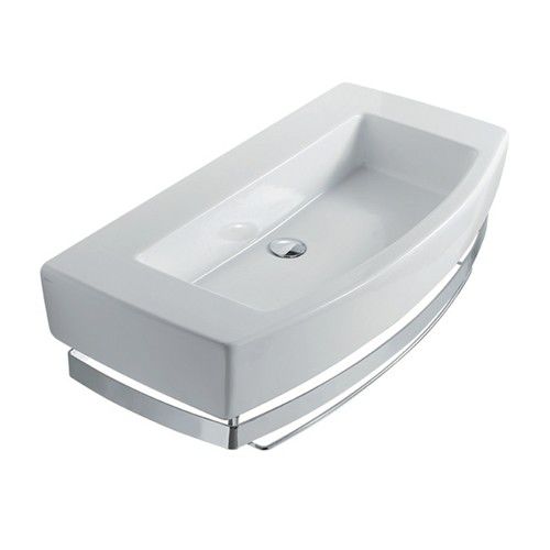 Lavabo sospeso - 8958 - GALASSIA - in ceramica / con portasalviette integrato / rettangolare