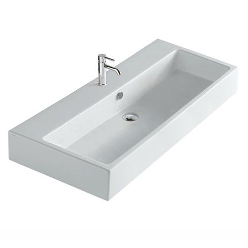 Lavabo sospeso - 6100 - GALASSIA - in ceramica / con portasalviette integrato / rettangolare