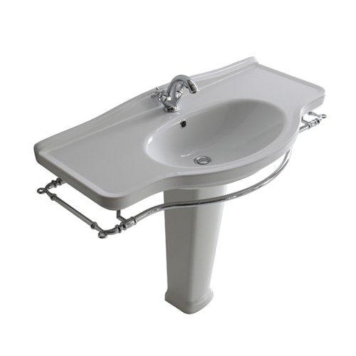 Lavabo autoportante - 8435M - GALASSIA - in ceramica / con portasalviette integrato / ovale
