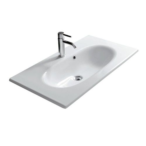 Lavabo sospeso - 7102 - GALASSIA - in ceramica / con piano integrato / ovale
