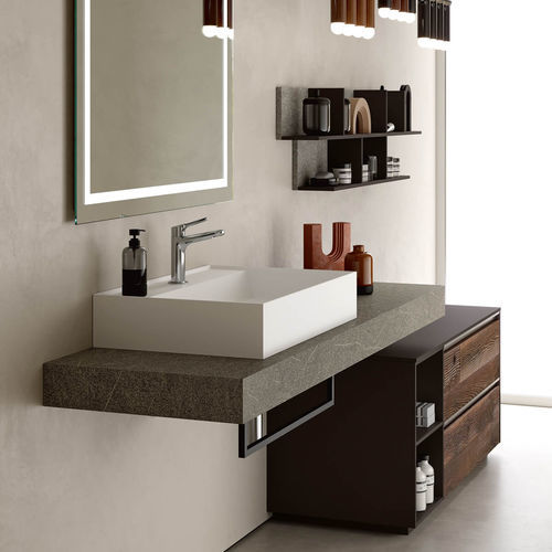 Piano lavabo in legno - SW114  - RAB ARREDOBAGNO - in HPL / con portasalviette integrato