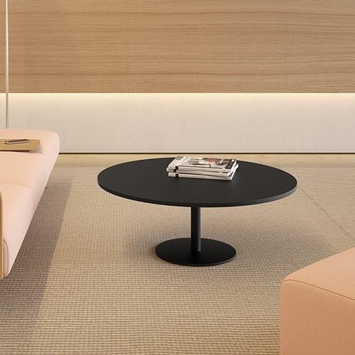 Tavolino basso contemporaneo - STAN - Viccarbe - in laminato / con supporto in acciaio termolaccato / rotondo