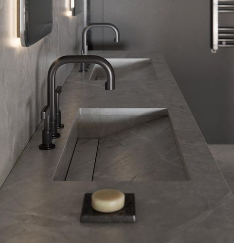 Lavabo in Dekton® - Cosentino - con piano integrato / doppio / rettangolare