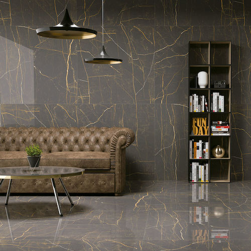 Piastrella in gres porcellanato - NOIR ST LAURENT - Roca Tile - levigata / lucida / da interno