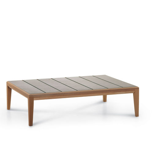 Tavolino basso contemporaneo - TEKA 009 - RODA - in teak / in ceramica smaltata / rettangolare