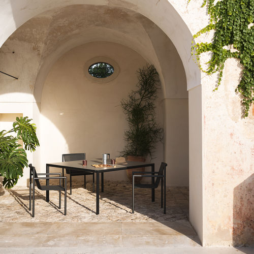 Tavolo da pranzo contemporaneo - PLEIN AIR 008 - RODA - in gres porcellanato / con supporto in alluminio laccato / rettangolare