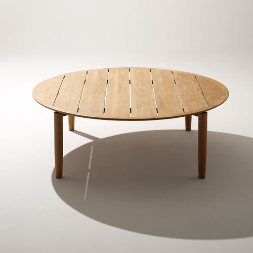 Tavolo da pranzo contemporaneo - LEVANTE 018 - RODA - in teak / con supporto in teak / rotondo