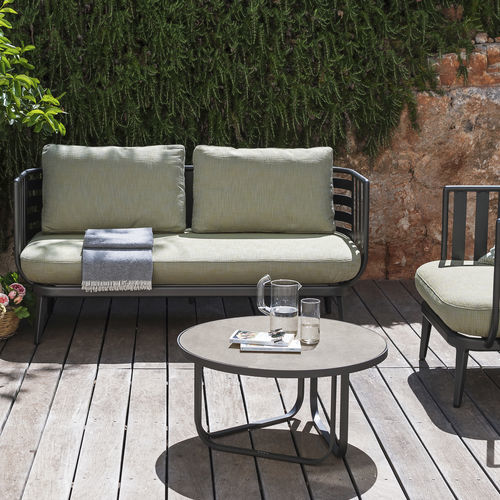 Tavolino basso contemporaneo - THEA 009 - RODA - in vetro / in gres / con supporto in alluminio laccato