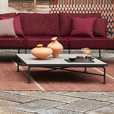 Tavolino contemporaneo - STRESA 106 - RODA - in gres / con supporto in alluminio / quadrato