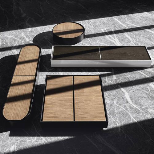Tavolino basso contemporaneo - FLAP - Living Divani - in legno / in HPL / con supporto in acciaio