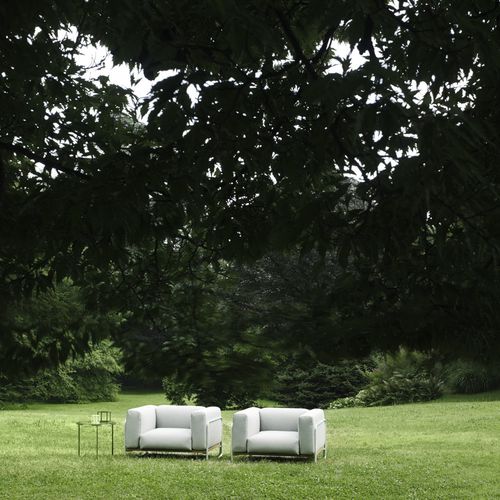 Poltrona contemporanea - FILO  - Living Divani - in tessuto / in iroko / in acciaio