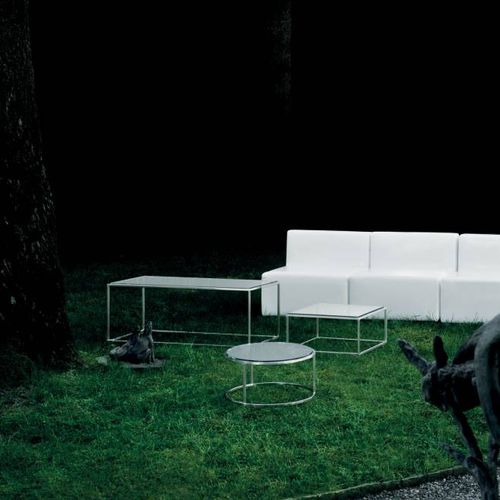 Tavolino basso contemporaneo - ILE  - Living Divani - in vetro / in HPL / con supporto in acciaio inossidabile
