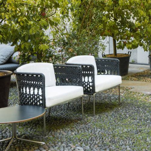 Poltrona contemporanea - TOMBOLO - Living Divani - in tessuto / in acciaio cromato / in corda