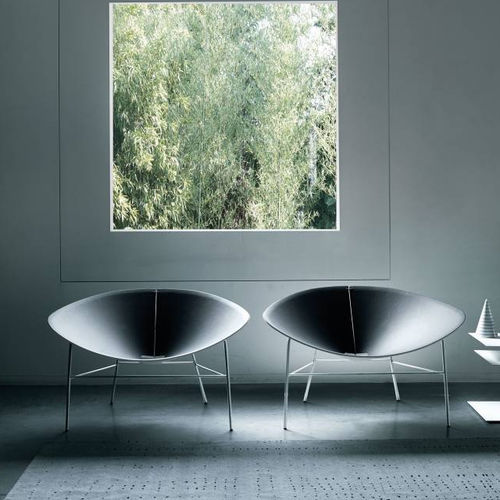 Poltrona contemporanea - BLOOM - Living Divani - in pelle / in acciaio inossidabile / in legno compensato