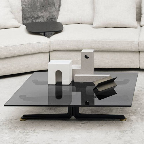 Tavolino basso contemporaneo - FLOYD-HI - Living Divani - in vetro temprato / in vetro fumè / con supporto in acciaio laccato