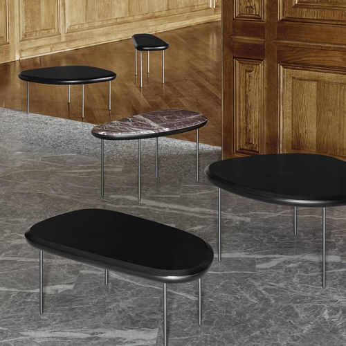 Tavolino basso contemporaneo - PEBBLE - Living Divani - in MDF laccato / in marmo / con supporto in acciaio