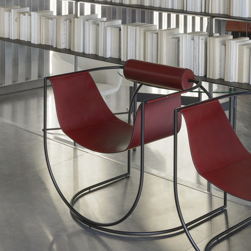 Poltrona contemporanea - Lemni - Living Divani - in pelle / in acciaio / marrone