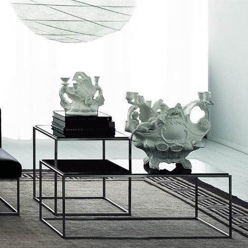 Tavolino basso contemporaneo - ILE - Living Divani - in vetro / in HPL / con supporto in acciaio inossidabile