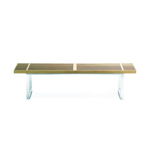Panca da giardino contemporanea - BOTANIC - KENKOON - in teak / in acciaio inossidabile / con schienale