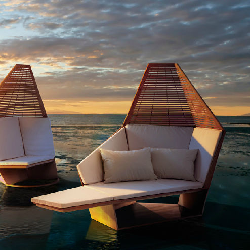 Dormeuse design originale - SHELL - KENKOON - in tessuto / in teak / da giardino
