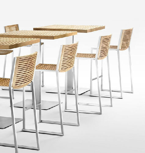 Tavolo alto contemporaneo - BEO  - KENKOON - in teak / in acciaio inossidabile / quadrato