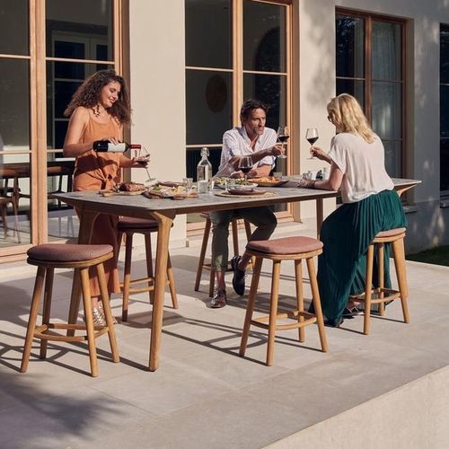 Tavolo alto contemporaneo - Torsa - MANUTTI - in ceramica / con supporto in teak / rettangolare