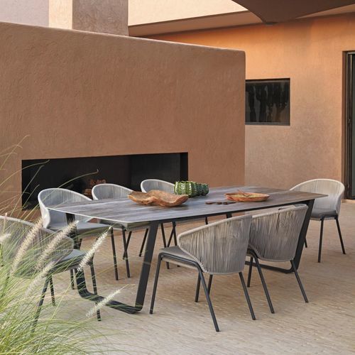 Tavolo da pranzo contemporaneo - Air  - MANUTTI - in ceramica / con supporto in ferro / rettangolare