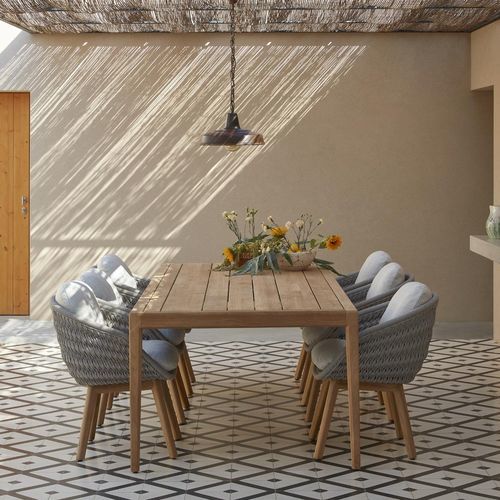 Tavolo da pranzo contemporaneo - Sunrise  - MANUTTI - in teak / con supporto in teak / rettangolare