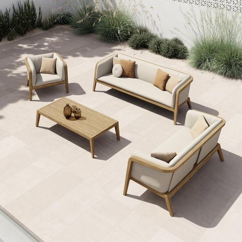 Tavolino basso contemporaneo - Sunrise  - MANUTTI - in teak / con supporto in teak / rettangolare