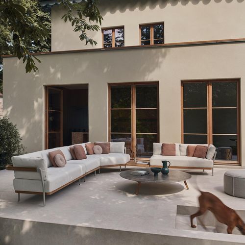 Tavolino basso contemporaneo - Torsa  - MANUTTI - in ceramica / in marmo / con supporto in teak