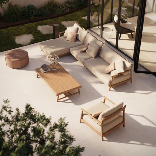 Tavolino basso contemporaneo - Muyu  - MANUTTI - in teak / con supporto in teak / rettangolare