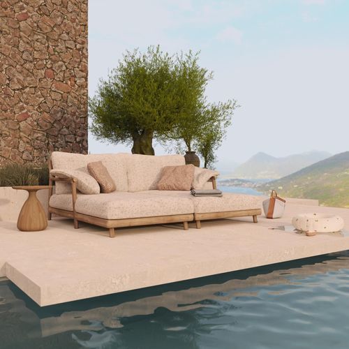 Dormeuse contemporanea - Muyu  - MANUTTI - in tessuto / in teak / con supporto in teak