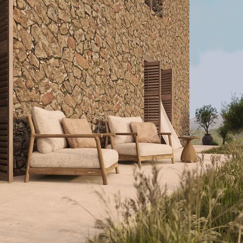 Poltrona contemporanea - Muyu - MANUTTI - in tessuto / in teak / con cuscino rimovibile