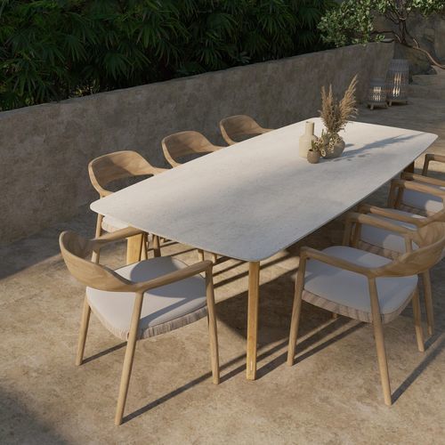 Tavolo da pranzo contemporaneo - Torsa - MANUTTI - in ceramica / in marmo / con supporto in teak
