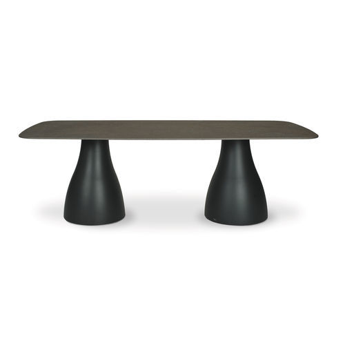 Tavolo design - MONROE - FISCHER MÖBEL - in teak / con supporto in alluminio / ovale