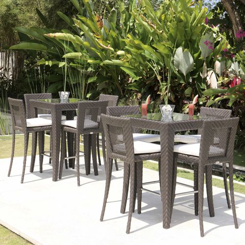 Tavolo alto contemporaneo - MADISON  - SKY LINE DESIGN - in vetro / con supporto in resina intrecciata / quadrato