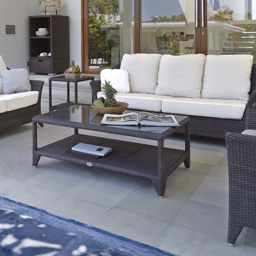 Tavolino basso contemporaneo - MALTA  - SKY LINE DESIGN - in vetro / con supporto in resina intrecciata / rettangolare