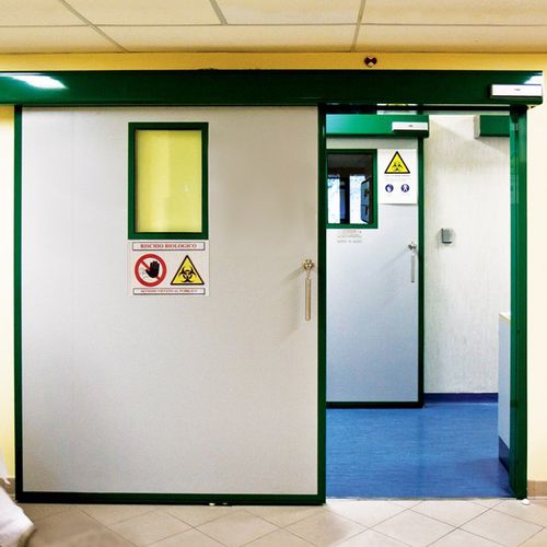 Porta da interno - ANTI RX - Ponzi - in alluminio / scorrevole / semivetrata