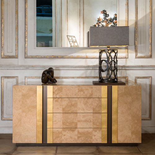 Cassettone contemporaneo - DIADEMA - Mantellassi 1926 - impiallacciato in legno / in acciaio / rettangolare
