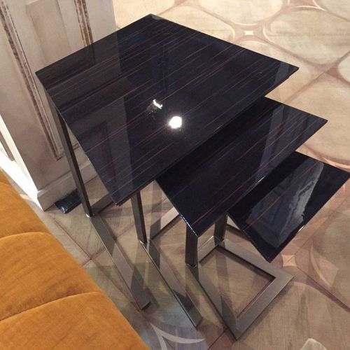 Tavolino estraibile contemporaneo - FEDRO - Mantellassi 1926 - impiallacciato in legno / con supporto in metallo / rettangolare