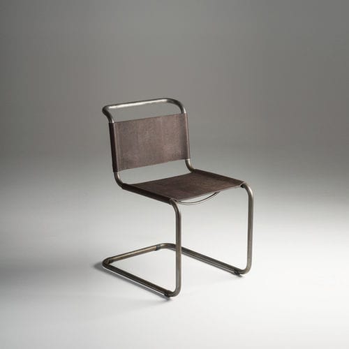 Sedia contemporanea - MECCANICA - Mantellassi 1926 - da interno / in pelle / con supporto in acciaio