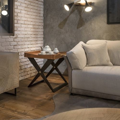 Tavolo d'appoggio contemporaneo - KAKI - Mantellassi 1926 - in pelle / con supporto in faggio / quadrato